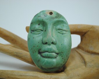 ceramic face pendant clay necklace ornament small face mask focal bead