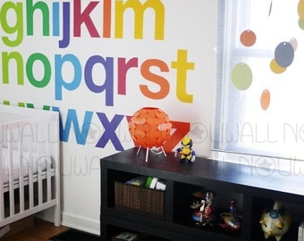 Removable Rainbow Alphabets - Bold, Modern and Minimalist Wall Decal Wall Sticker wallpaper- suitable for baby, kids room, nursery