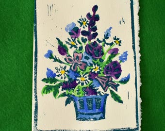 Spring Bouquet - 5 Original Lino Block Notecards