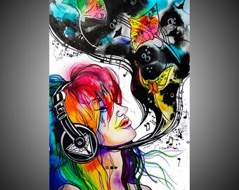 Etta watercolor painting, Manta ray painting, Manta ray art, Manta ray wall art, Woman art , Woman painting, Woman gift, Bizarre, Weird