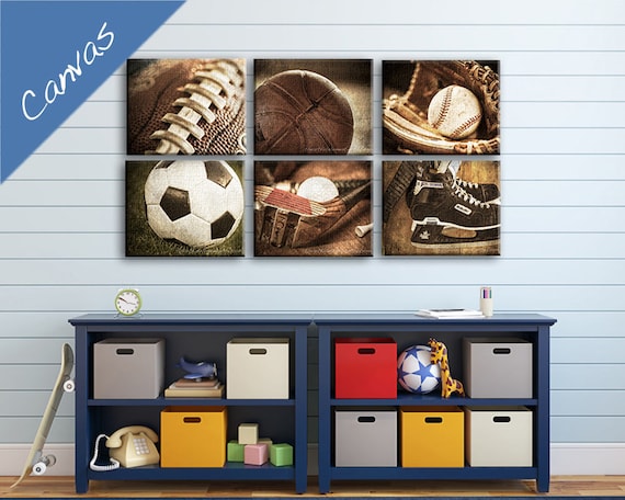 GET 20% OFF TODAY! Sports decor Boys room Vintage sports decor Canvas art Game room art / Basketball,Football,Hockey,Baseball,Soccer,Golf