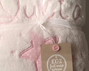 fleece blanket baby embroidered name and stars