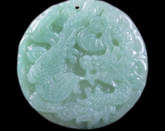 g2560 Green aventurine dragon phoenix pendant focal bead 48mm