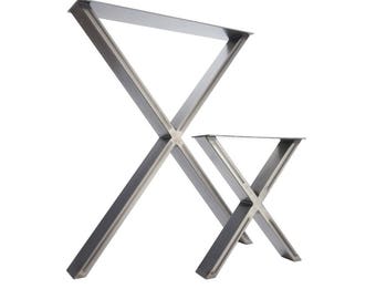 2 x las patas de la mesa - comedor 'X' pedestales en acero Industrial