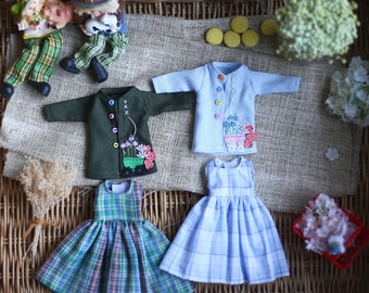 Farmer girl set* / Set of 2 Pcs / Doll clothes for Neo Blythe , Pullip ,Licca dolls.