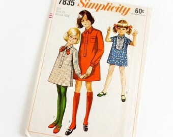 SALE Vintage 1960s Girls Size 10 Shirt Dress Simplicity Sewing Pattern 7835 Complete / chest 28.5 waist 24.5