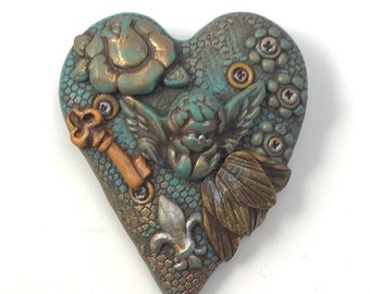Heart of Stone Series Angel key brooch made in 2012 by Marie Segal