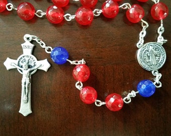 Hand-crafted Natural Ruby and Sapphire Rosary - July Birthstone