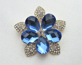 Blue Crystal Rhinestone Brooch,Crystal Rhinestone Jewelry Brooch,Bridal Bouquet Brooch, Wedding Sash Brooch