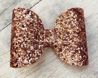 Rose gold medium glitter bow, rose gold hair accessory, christmas hair bow, advent calendar gift, stocking filler
