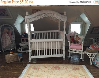 SALE Miniature White Canopy Crib, Dollhouse Miniature Furniture, 1:12 Scale, Dollhouse Nursery Decor, Miniature Crib, Dollhouse Accessory