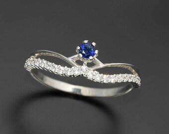 Sapphire ring, Antique ring, Art deco ring, White gold ring, Women engagement ring, Engagement ring, Sapphire diamond ring