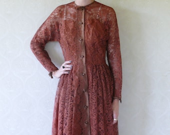 Beautiful lace vintage dress, small - rust brown . . . . . "Like" our fb page for 10% discount