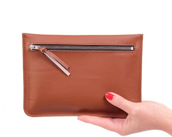 Flat clutch "Feli" brown//Genuine Leather