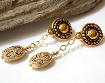 Clip on Earrings Gold Earrings Gift for Her Statement Earrings Gift for Women Beaded Earrings Handmade Jewelry Earrings for Women