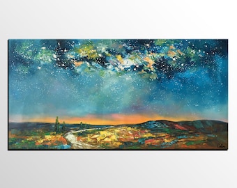 Oil Painting Canvas, Landscape Painting, Canvas Art, Starry Night Sky Painting, Abstract Art, Living Room Wall Art Decor, Canvas Painting