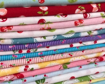 Cherry Fabric Bundle!! Cherries, Cherries, Cherries! 18 Designer Fabrics all with Cherries on them! 18 Fat Quarter Bundle