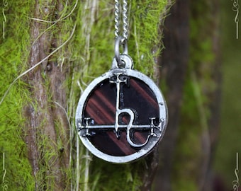 Sigil of Lilith pendant, seal of Lilith, with red tiger eye, double sided pendant