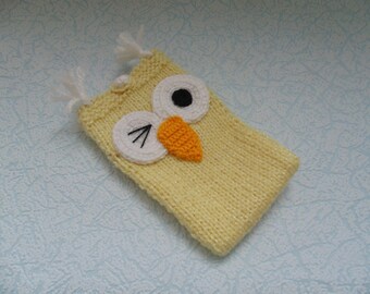 Phone case, smartphone case, phone, knitted, clothes for phone, owl, yellow