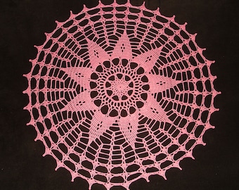 New Handmade Crocheted "Nova" Doily in Coral - 16"