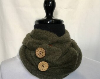 Dark Loden Green Infinity Cashmere Wool Scarf made from an Upcycled Sweater