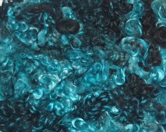 Wool Doll Hair, Hand Dyed, Cotswold wool locks, Locks for Spinning, Felting, Blythe Doll Hair, Dark Charcoal with Punk Teal Highlights 1 oz.