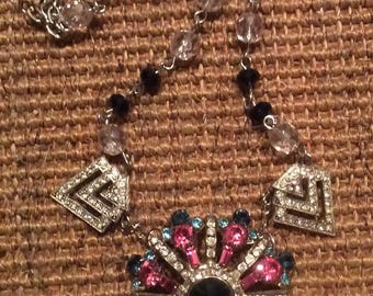 Vintage Pink and Blue Vintage Rhinestone Necklace