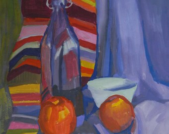 still life with a violet bottle