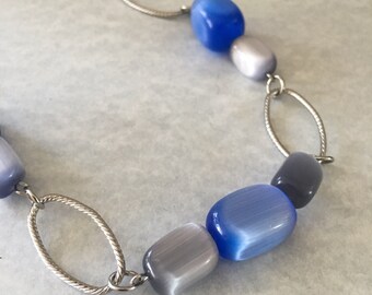 Blue beaded necklace, grey beaded necklace, blue necklace, grey necklace, necklace blue, necklace grey, beaded necklace