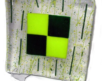 Green Plaid Sushi Dish Fused Glass Plate