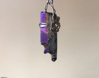 The Aura key/ Rainbow Aura quartz pendant necklace