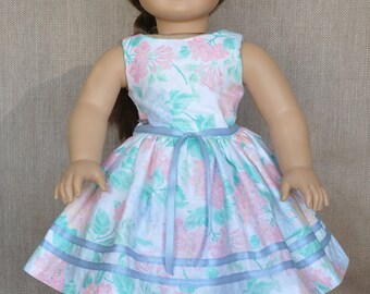 Pretty spring dress for 18 inch doll, fits American Girl and similar dolls.
