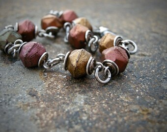 bronze glass bead bracelet, czech glass beaded bracelet, fall color bracelet, wire wrapped bracelet