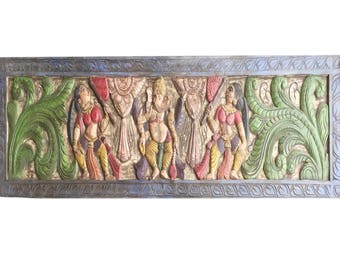 Vintage Indian headboard Rustic Colorful Hand Carved Standing Ganesha Conscious Design OLd World