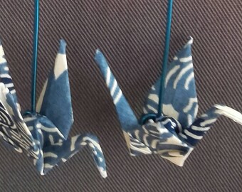 Blue origami crane earrings flowers