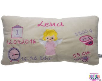 Kissen zur Geburt Taufkissen Geburtskissen Personalisiert Taufgeschenk Geburtsgeschenk Geburtstagsgeschenk Mitbringsel zur Babyparty Engel