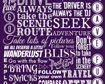 Road Trip Rules, Instant Download, Printable Art, Typography Print, Travel Poster, Wanderlust Art, Inspirational Quote