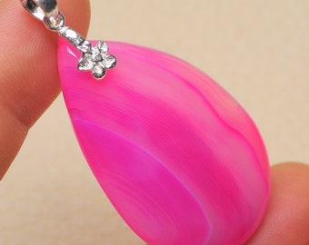 Pink Madagascar Agate sterling silver pendant ( #J1460)