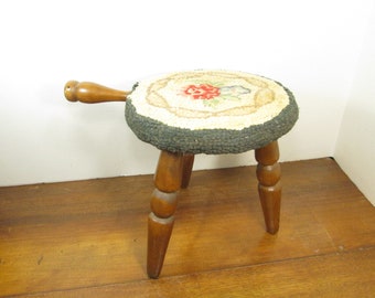 Vintage Wood Milking Stool, Three Legged Stool