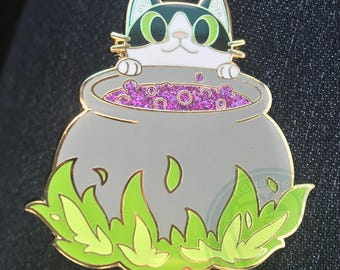 Cauldron Cat Hard enamel pin - glow in the dark