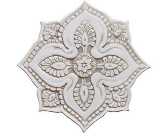Ceramic tile wall art with mandala design, ceramic wall decor, bathroom wall art, decorative tile, #5 cutout, beige