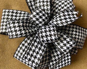 Black and White Houndstooth Wreath Bow, Houndstooth Wreath Bow, Black and white Bow for Wreath, Houndstooth Bow, Black and White Decoration