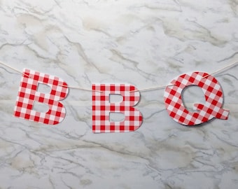 Red Gingham Picnic or BBQ Garland