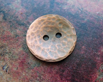 20mm - Hammered Antiqued Pure Copper Double Hole Button - 1 piece - 20 gauge