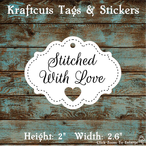 Favor Tags Stitched With Love with Heart Cut Out #678 - Quantity: 30 Tags
