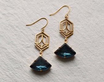 Art Deco Earrings ... Navy Blue Art Nouveau