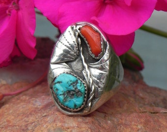 High Quality Turquoise Coral Men's Sterling Ring