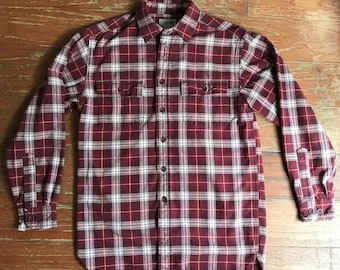 Vintage LL BEAN Royal Stewart Plaid Red Heavy Cotton Flannel Shirt Small S