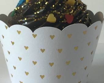 Gold Heart Cupcake Wrappers Heart Muffin Wrapper Cupcake Wrappers Wedding Cupcake Sleeves Birthday Bridal Shower Wedding Shower Embossed