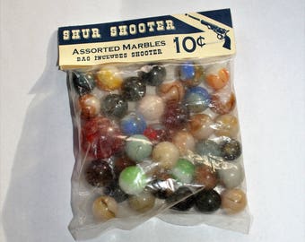 Vintage 1950s Shur Shooter Marbles In Bag
